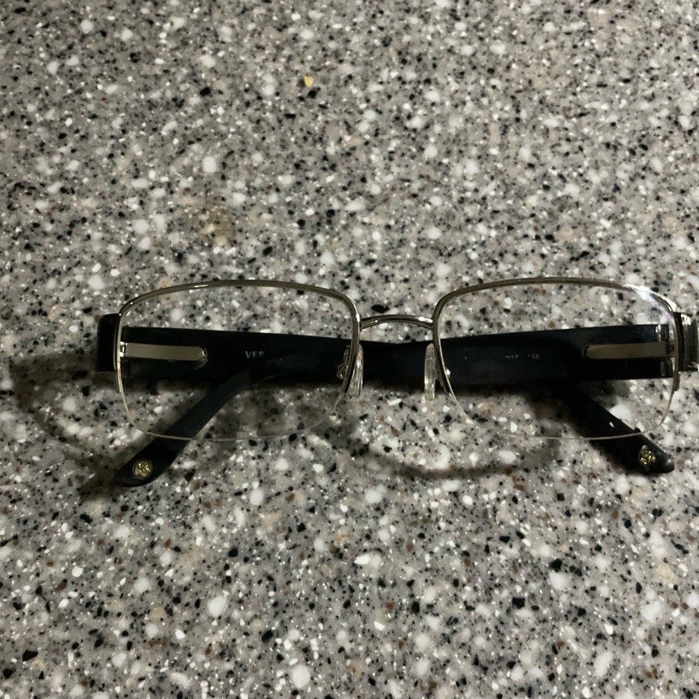 Authentic Versace Black Crystal Embellished Half Rim Eyeglasses Frames